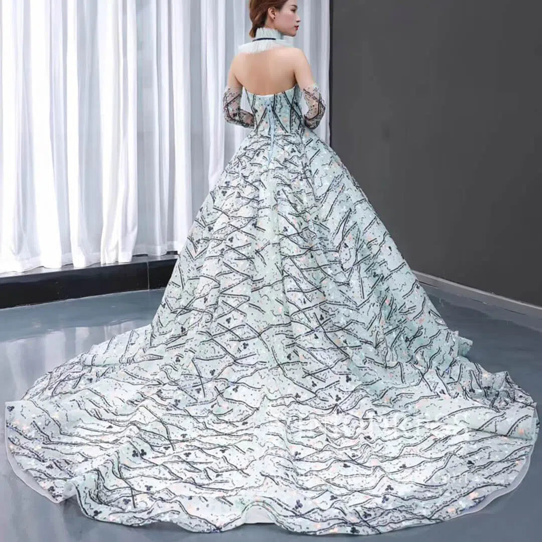 Luxury Vintage Beaded Floral Ball Gown with Long Sleeves FD1762 viniodress-prom dresses 2025 -Viniodress-As Picture-Custom Size-