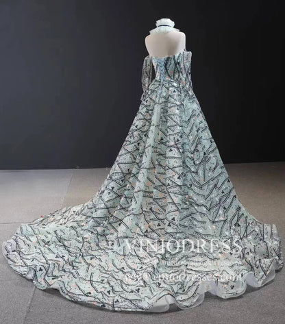 Luxury Vintage Beaded Floral Ball Gown with Long Sleeves FD1762 viniodress-prom dresses 2025 -Viniodress-As Picture-Custom Size-