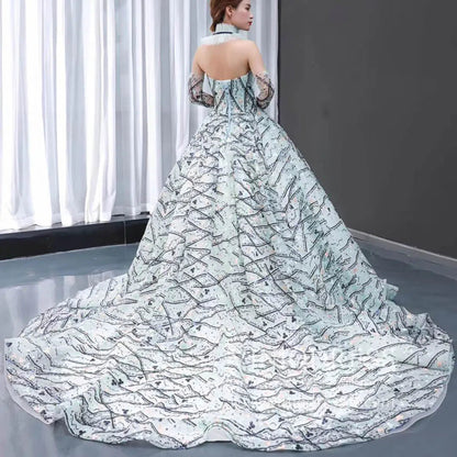 Luxury Vintage Beaded Floral Ball Gown with Long Sleeves FD1762 viniodress-prom dresses 2025 -Viniodress-As Picture-Custom Size-