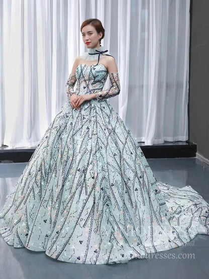 Luxury Vintage Beaded Floral Ball Gown with Long Sleeves FD1762 viniodress-prom dresses 2025 -Viniodress-As Picture-Custom Size-