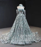 Luxury Vintage Beaded Floral Ball Gown with Long Sleeves FD1762 viniodress-prom dresses-Viniodress-Viniodress