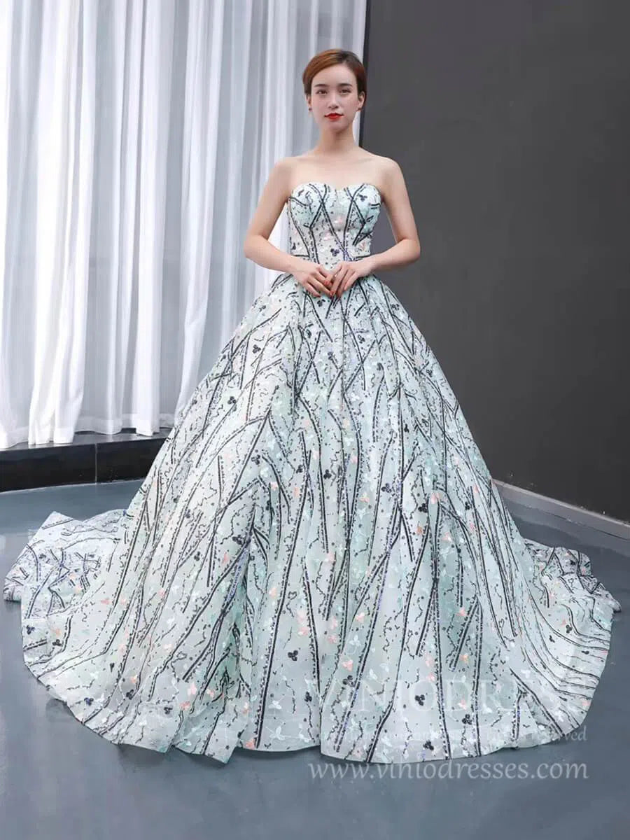 Luxury Vintage Beaded Floral Ball Gown with Long Sleeves FD1762 viniodress-prom dresses-Viniodress-Viniodress