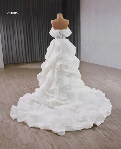 Luxury White Tiered Wedding Dress Boned Bodice, Off the Shoulder Bridal Gown 251005-wedding dresses 2025 -Viniodress-Ivory-Custom Size-