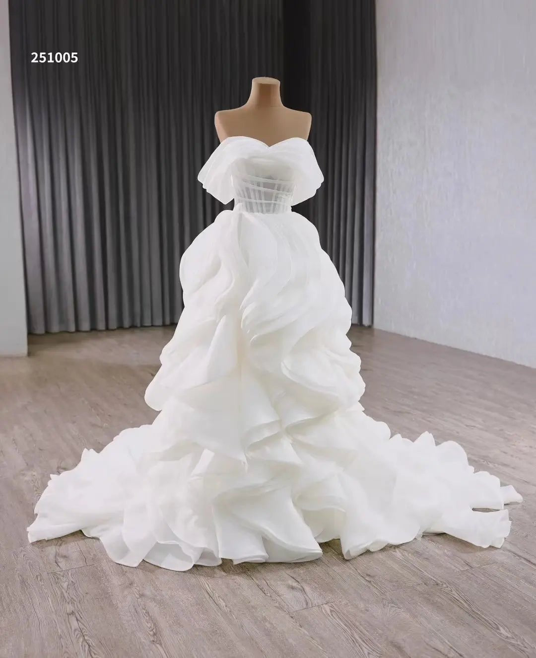 Luxury White Tiered Wedding Dress Boned Bodice, Off the Shoulder Bridal Gown 251005-wedding dresses 2025 -Viniodress-Ivory-Custom Size-