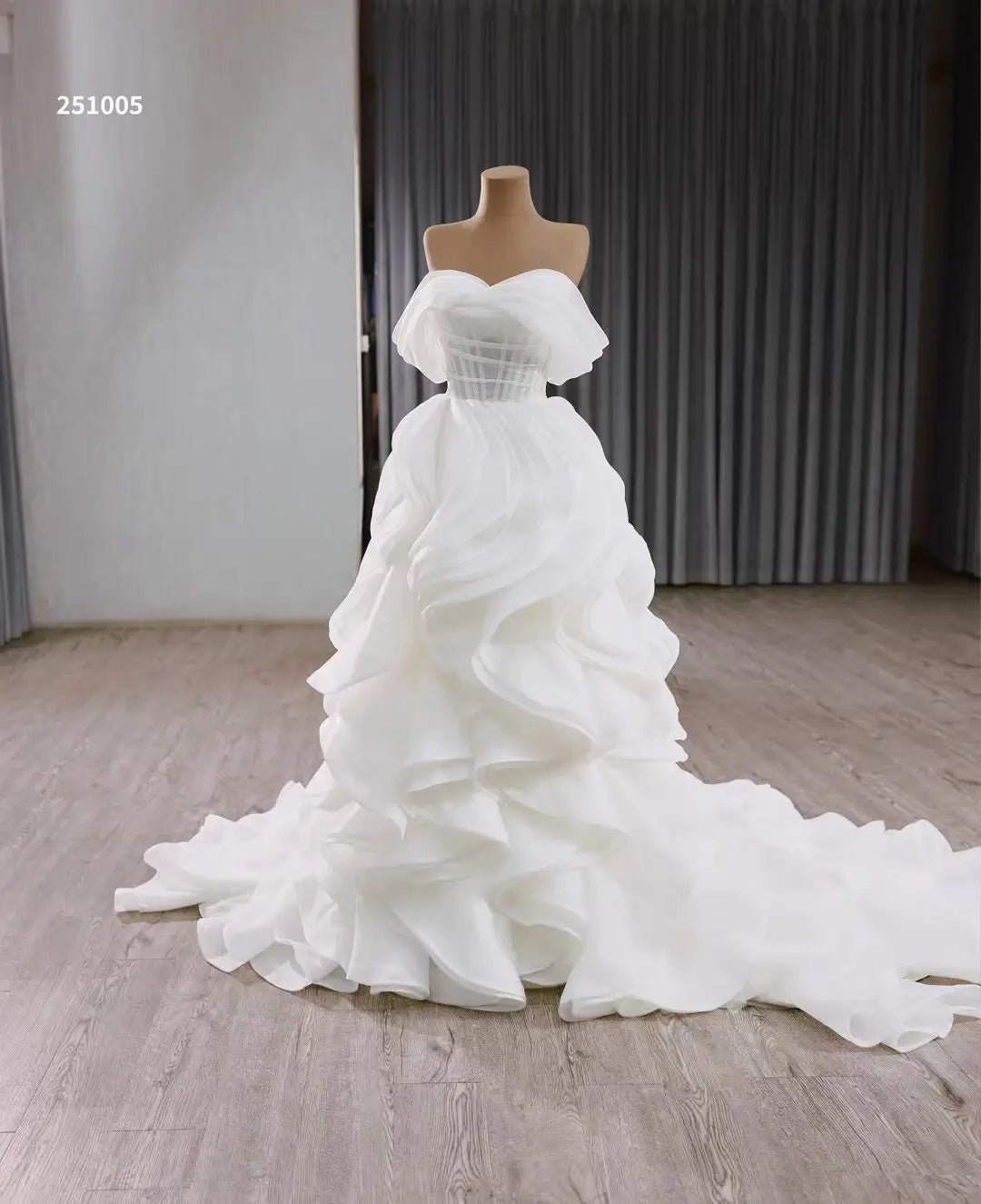 Luxury White Tiered Wedding Dress Boned Bodice, Off the Shoulder Bridal Gown 251005-wedding dresses 2025 -Viniodress-Ivory-Custom Size-