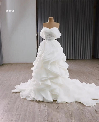 Luxury White Tiered Wedding Dress Boned Bodice, Off the Shoulder Bridal Gown 251005-wedding dresses 2025 -Viniodress-Ivory-Custom Size-