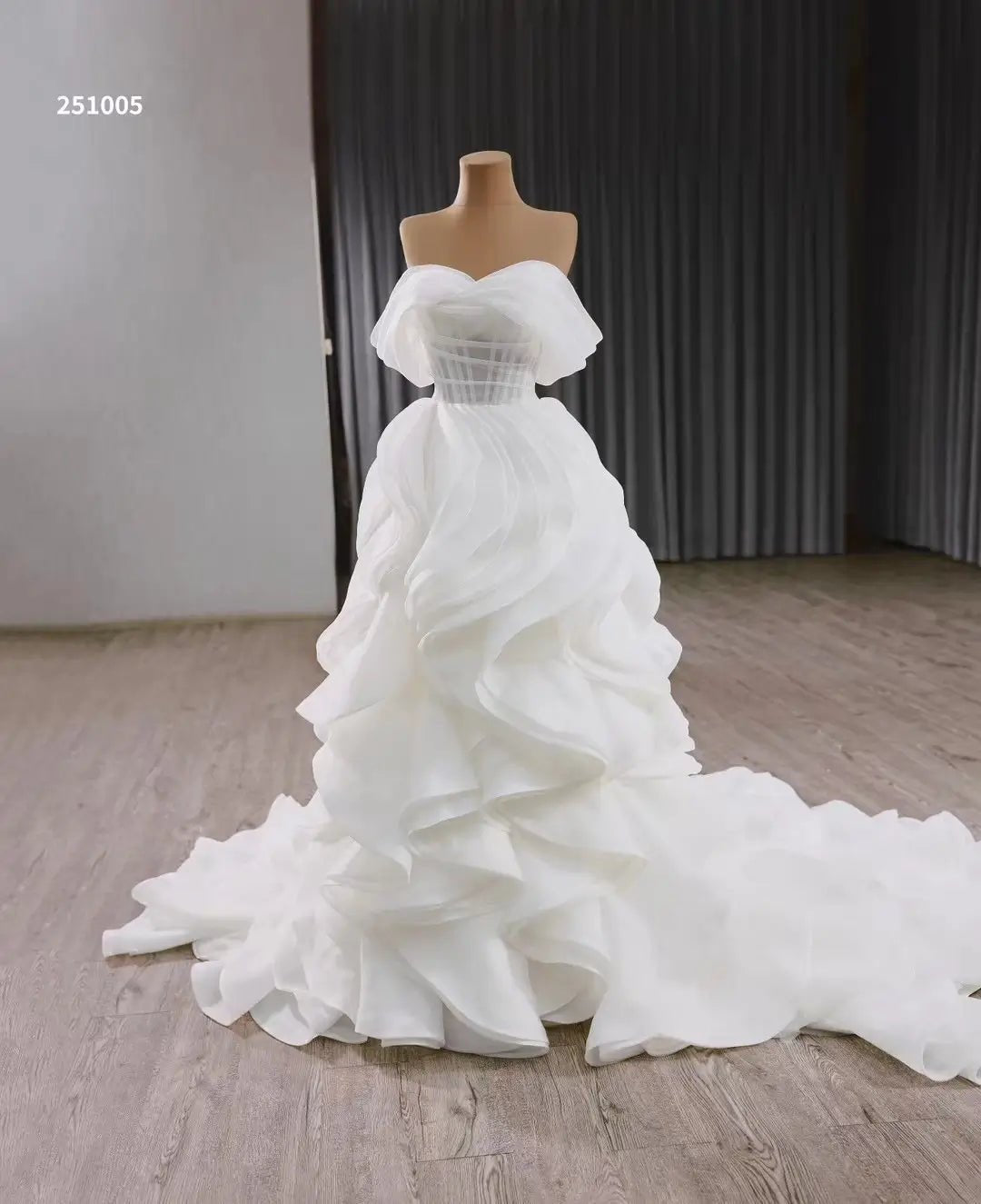 Luxury White Tiered Wedding Dress Boned Bodice, Off the Shoulder Bridal Gown 251005-wedding dresses 2025 -Viniodress-Ivory-Custom Size-