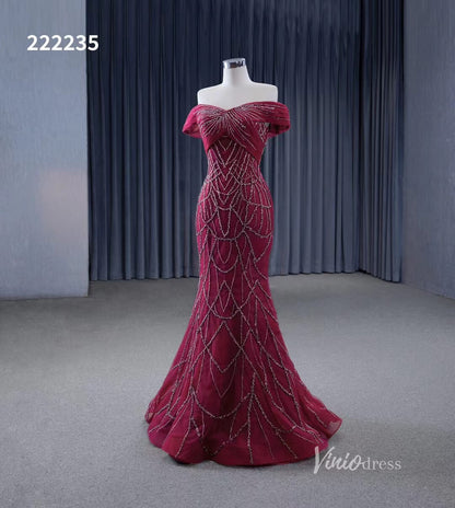 Magenta Beaded Off the Shoulder Wedding Dresses with Removable Overskirt Ball Gown 222235-wedding dresses 2025 -Viniodress-Magenta-Custom Size-