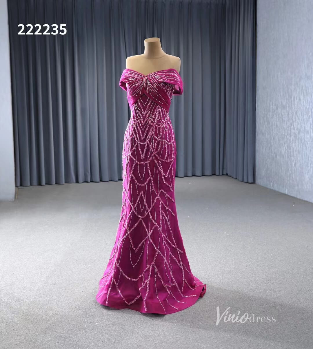 Magenta Beaded Off the Shoulder Wedding Dresses with Removable Overskirt Ball Gown 222235-wedding dresses 2025 -Viniodress-Magenta-Custom Size-