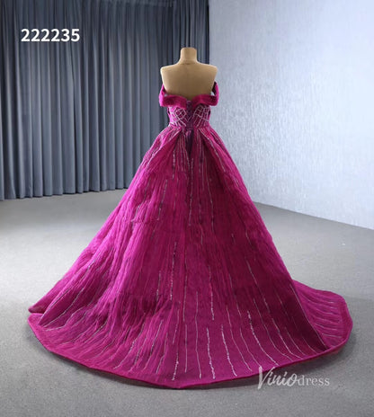 Magenta Beaded Off the Shoulder Wedding Dresses with Removable Overskirt Ball Gown 222235-wedding dresses 2025 -Viniodress-Magenta-Custom Size-