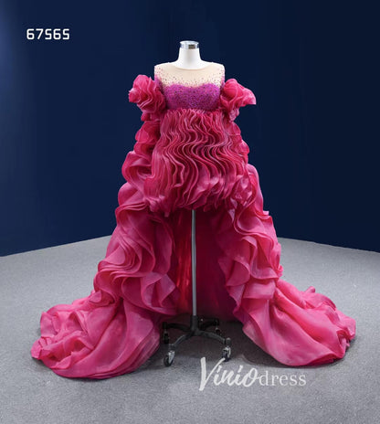 Magenta Ruffle Prom Dress High Low Pageant Dress 67565-wedding dresses 2025 -Viniodress-Magenta-Custom Size-