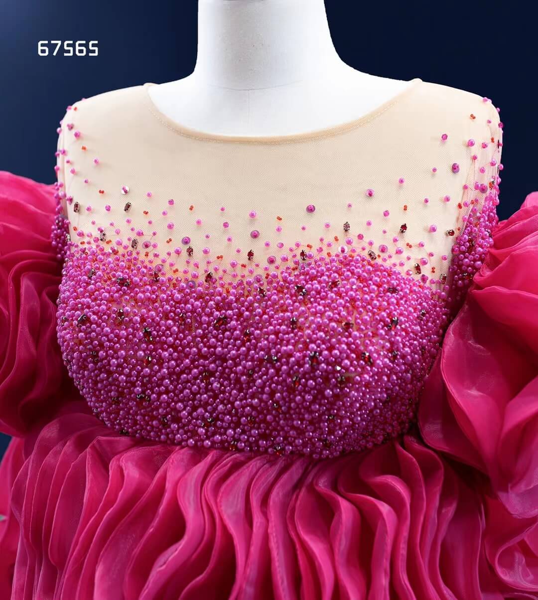 Magenta Ruffle Prom Dress High Low Pageant Dress 67565-wedding dresses 2025 -Viniodress-Magenta-Custom Size-