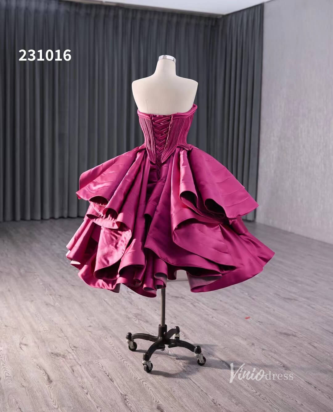 Magenta Tiered Ruffled Homecoming Dresses Strapless Short Prom Dress 231016-prom dresses 2025 -Viniodress-Magenta-Custom Size-