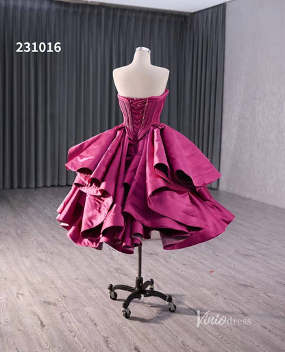 Magenta Tiered Ruffled Homecoming Dresses Strapless Short Prom Dress 231016-prom dresses 2025 -Viniodress-Magenta-Custom Size-