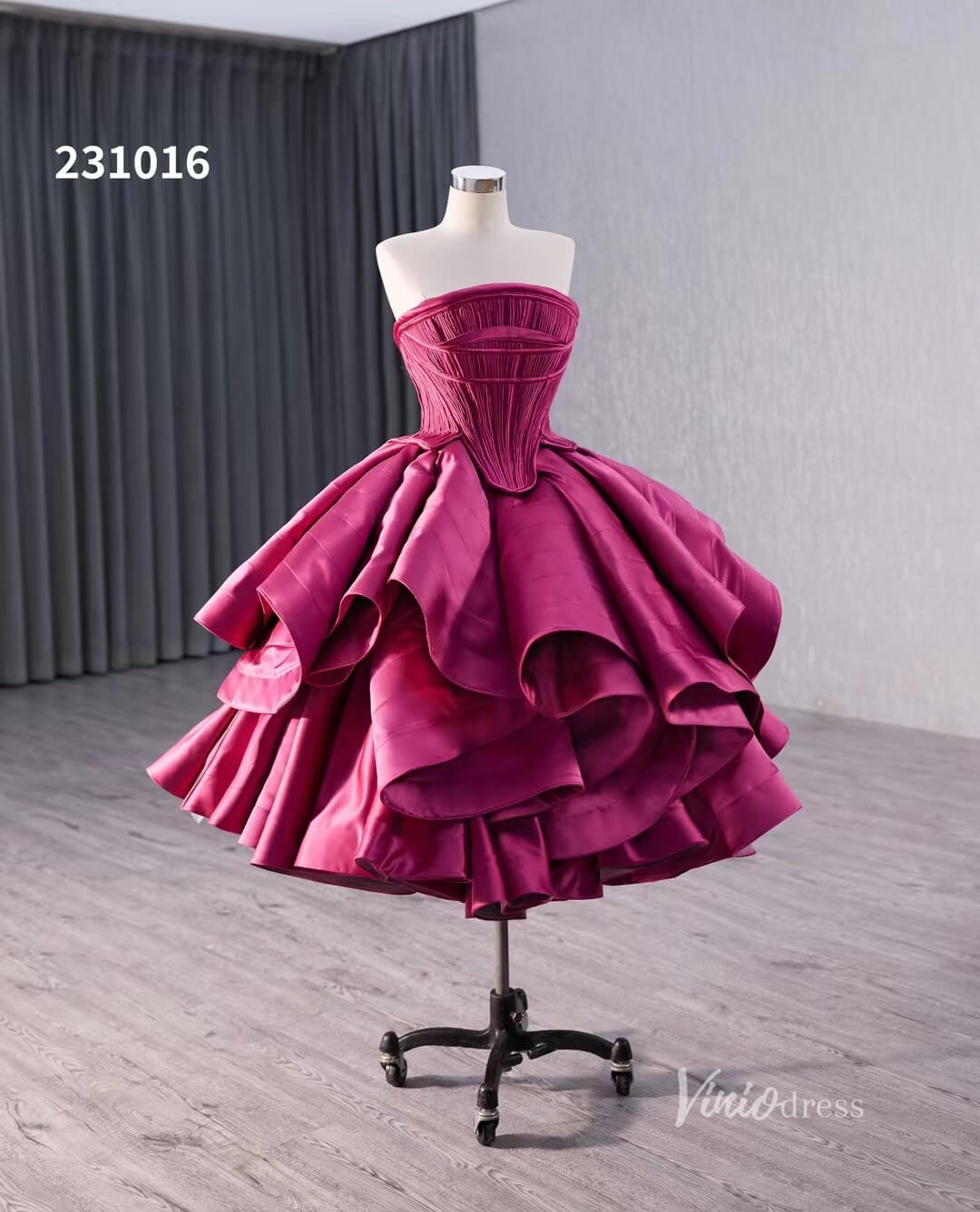 Magenta Tiered Ruffled Homecoming Dresses Strapless Short Prom Dress 231016-prom dresses 2025 -Viniodress-Magenta-Custom Size-