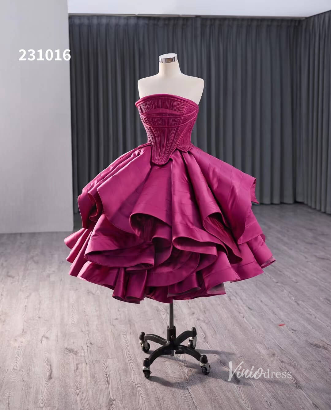 Magenta Tiered Ruffled Homecoming Dresses Strapless Short Prom Dress 231016-prom dresses 2025 -Viniodress-Magenta-Custom Size-