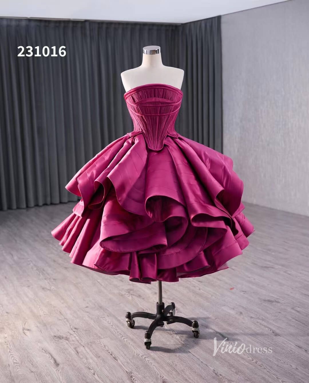 Magenta Tiered Ruffled Homecoming Dresses Strapless Short Prom Dress 231016-prom dresses 2025 -Viniodress-Magenta-Custom Size-