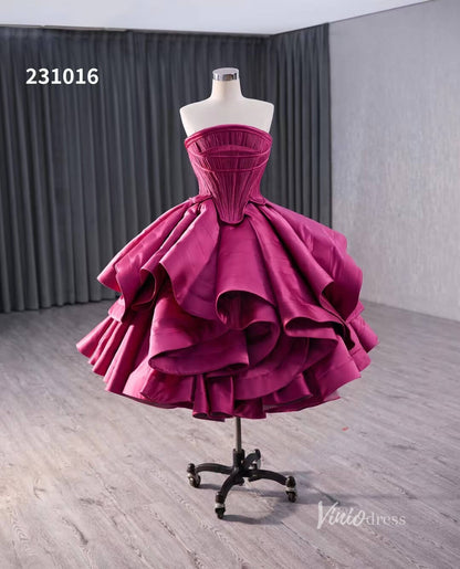 Magenta Tiered Ruffled Homecoming Dresses Strapless Short Prom Dress 231016-prom dresses 2025 -Viniodress-Magenta-Custom Size-