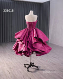 Magenta Tiered Ruffled Homecoming Dresses Strapless Short Prom Dress 231016-prom dresses-Viniodress-Viniodress