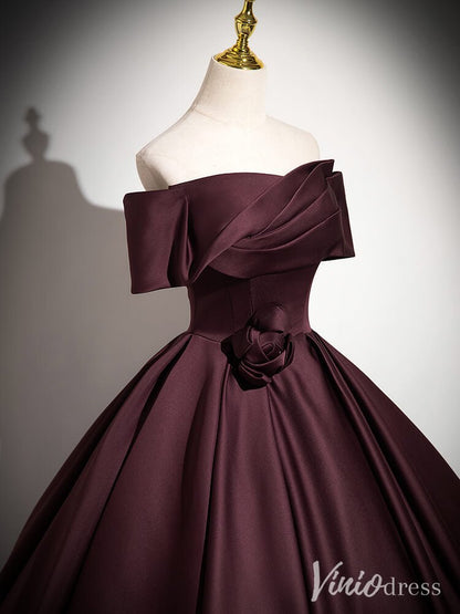 Maroon Off the Shoulder Prom Dresses Satin Formal Gown AD1351-prom dresses 2025 -Viniodress-Maroon-Custom Size-
