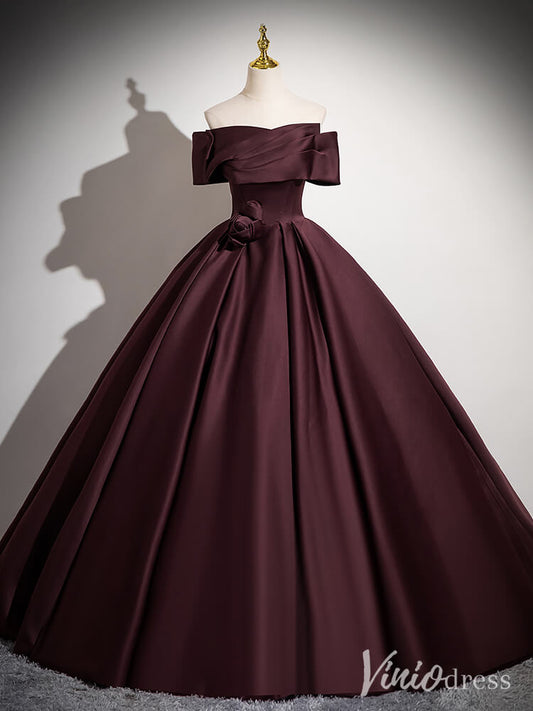 Maroon Off the Shoulder Prom Dresses Satin Formal Gown AD1351 - Viniodressprom dressesMaroonCustom Size - Formal Dresses - Ball Gowns