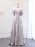 Mauve Beaded Ruffled Prom Dresses Hlater Neck Evening Dress AD1178