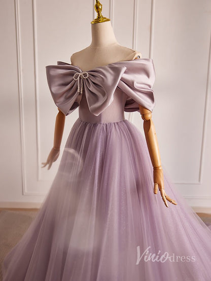 Mauve Bow Off the Shoulder Prom Dresses 2024 Satin Bodice Sparkly Tulle 90015-prom dresses 2025 -Viniodress-Mauve-Custom Size-