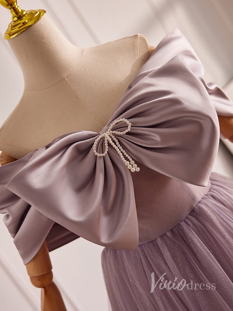 Mauve Bow Off the Shoulder Prom Dresses 2024 Satin Bodice Sparkly Tulle 90015-prom dresses 2025 -Viniodress-Mauve-Custom Size-