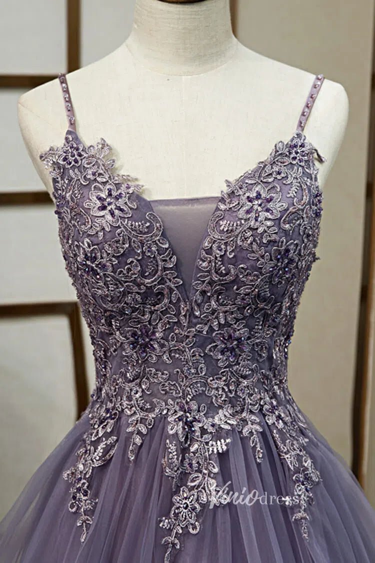 Mauve Purple Prom Dress Spaghetti Strap V-neck Tiered Formal Dress FD2627-prom dresses 2025 -Viniodress-Mauve-Custom Size-