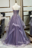 Mauve Purple Prom Dress Spaghetti Strap V-neck Tiered Formal Dress FD2627-prom dresses-Viniodress-Viniodress