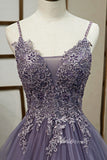 Mauve Purple Prom Dress Spaghetti Strap V-neck Tiered Formal Dress FD2627-prom dresses-Viniodress-Viniodress