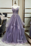 Mauve Purple Prom Dress Spaghetti Strap V-neck Tiered Formal Dress FD2627