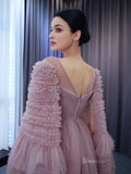 Mauve Ruffle Prom Dresses Cape Sleeve Formal Dress 222125-prom dresses-Viniodress-Viniodress