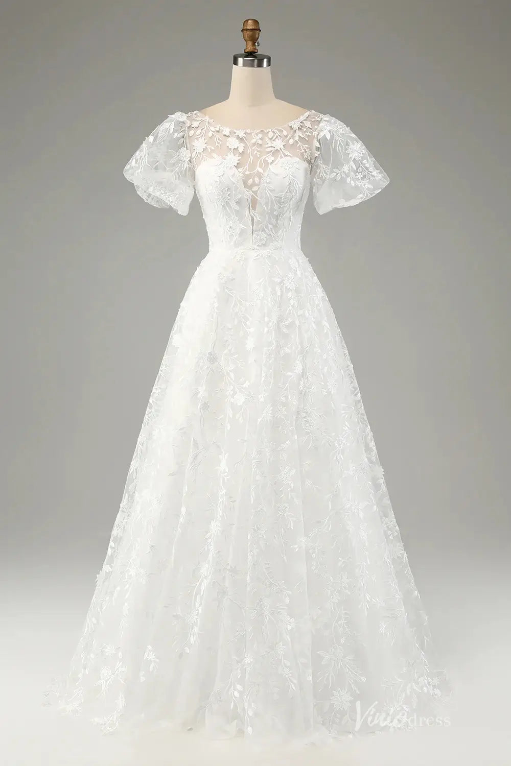 Meadow Floral Embroidered Wedding Dress with Short Sleeves Unique Prom Gown – FW220-prom dresses 2025 -Viniodress-Mauve-Custom Size-