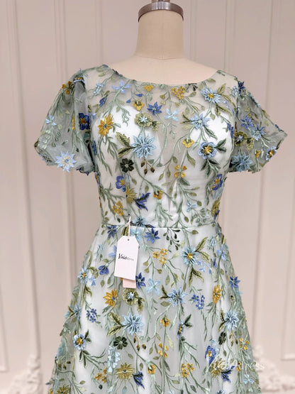 Meadow Floral Embroidered Wedding Dress with Short Sleeves Unique Prom Gown – FW220-prom dresses 2025 -Viniodress-Mauve-Custom Size-