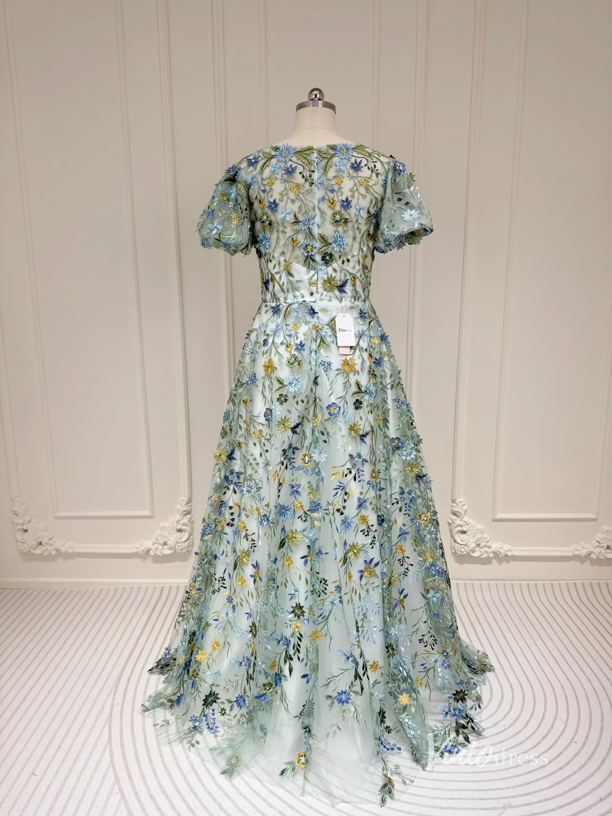 Meadow Floral Embroidered Wedding Dress with Short Sleeves Unique Prom Gown – FW220-prom dresses 2025 -Viniodress-Mauve-Custom Size-