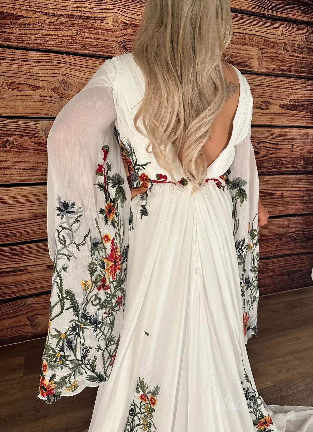 Meadow Floral Whimsical Wedding Dress | Nature-Inspired Gown with Flare Sleeves FW151-wedding dresses 2025 -Viniodress-Ivory-Custom Size-