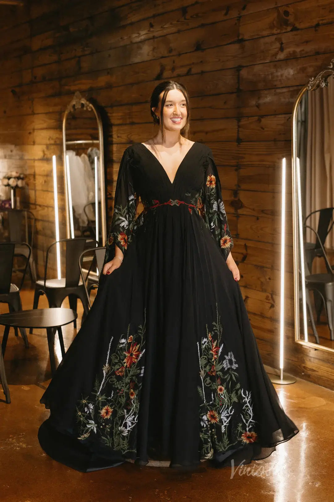 Meadow Floral Whimsical Wedding Dress | Nature-Inspired Gown with Flare Sleeves FW151-wedding dresses 2025 -Viniodress-Ivory-Custom Size-