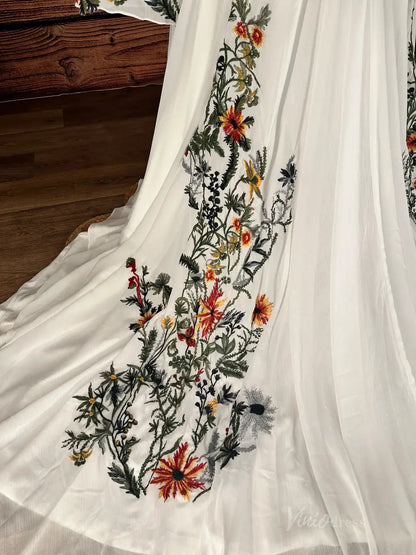 Meadow Floral Whimsical Wedding Dress | Nature-Inspired Gown with Flare Sleeves FW151-wedding dresses 2025 -Viniodress-Ivory-Custom Size-