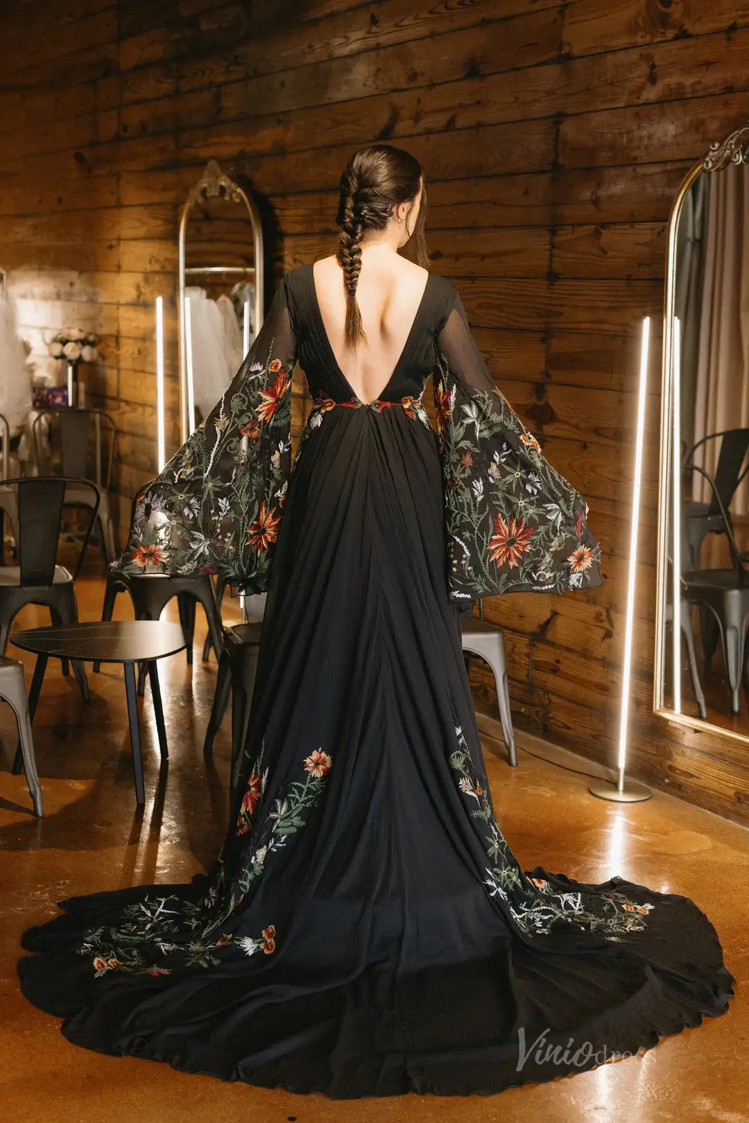 Meadow Floral Whimsical Wedding Dress | Nature-Inspired Gown with Flare Sleeves FW151-wedding dresses 2025 -Viniodress-Ivory-Custom Size-