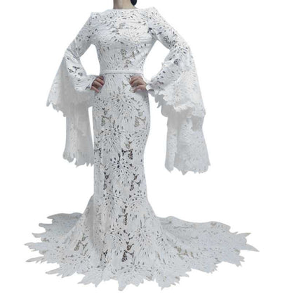 Mermaid Bohemian Lace Wedding Dresses Long Flare Sleeves VW2218-wedding dresses 2025 -Viniodress-Ivory-Custom Size-