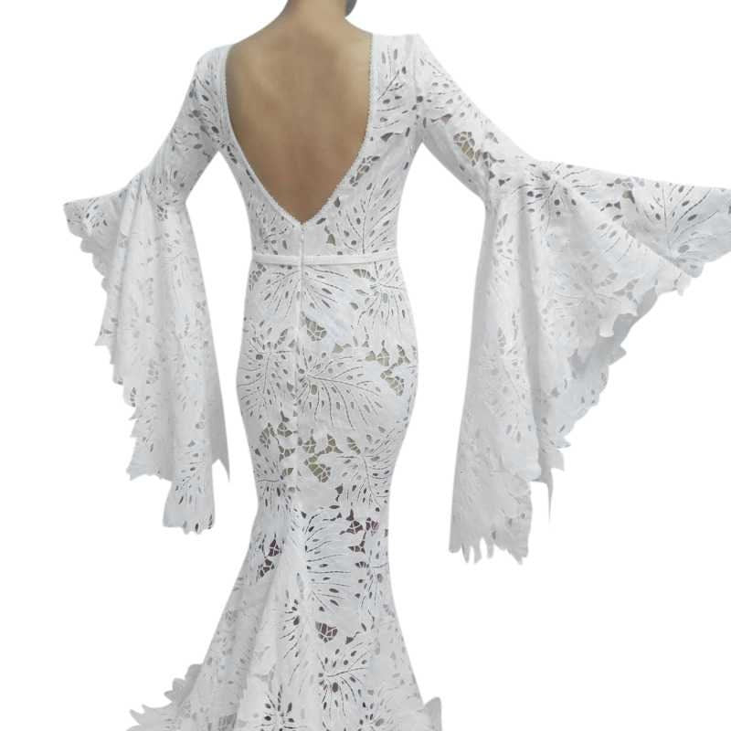 Mermaid Bohemian Lace Wedding Dresses Long Flare Sleeves VW2218-wedding dresses 2025 -Viniodress-Ivory-Custom Size-