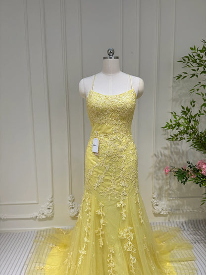 Mermaid Lace Long Prom Dresses Spaghetti Strap Backless Formal Dresses FD1250-prom dresses 2025 -Viniodress-Light Blue-Custom Size-