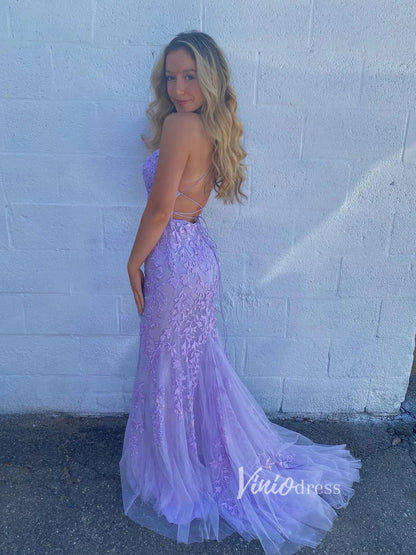 Mermaid Lace Long Prom Dresses Spaghetti Strap Backless Formal Dresses FD1250-prom dresses 2025 -Viniodress-Light Blue-Custom Size-