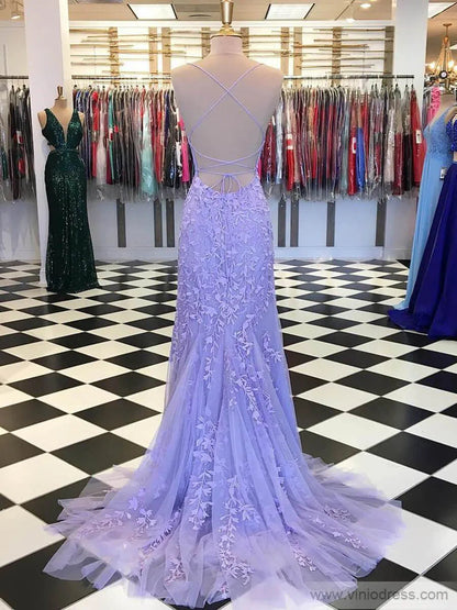 Mermaid Lace Long Prom Dresses Spaghetti Strap Backless Formal Dresses FD1250-prom dresses 2025 -Viniodress-Light Blue-Custom Size-