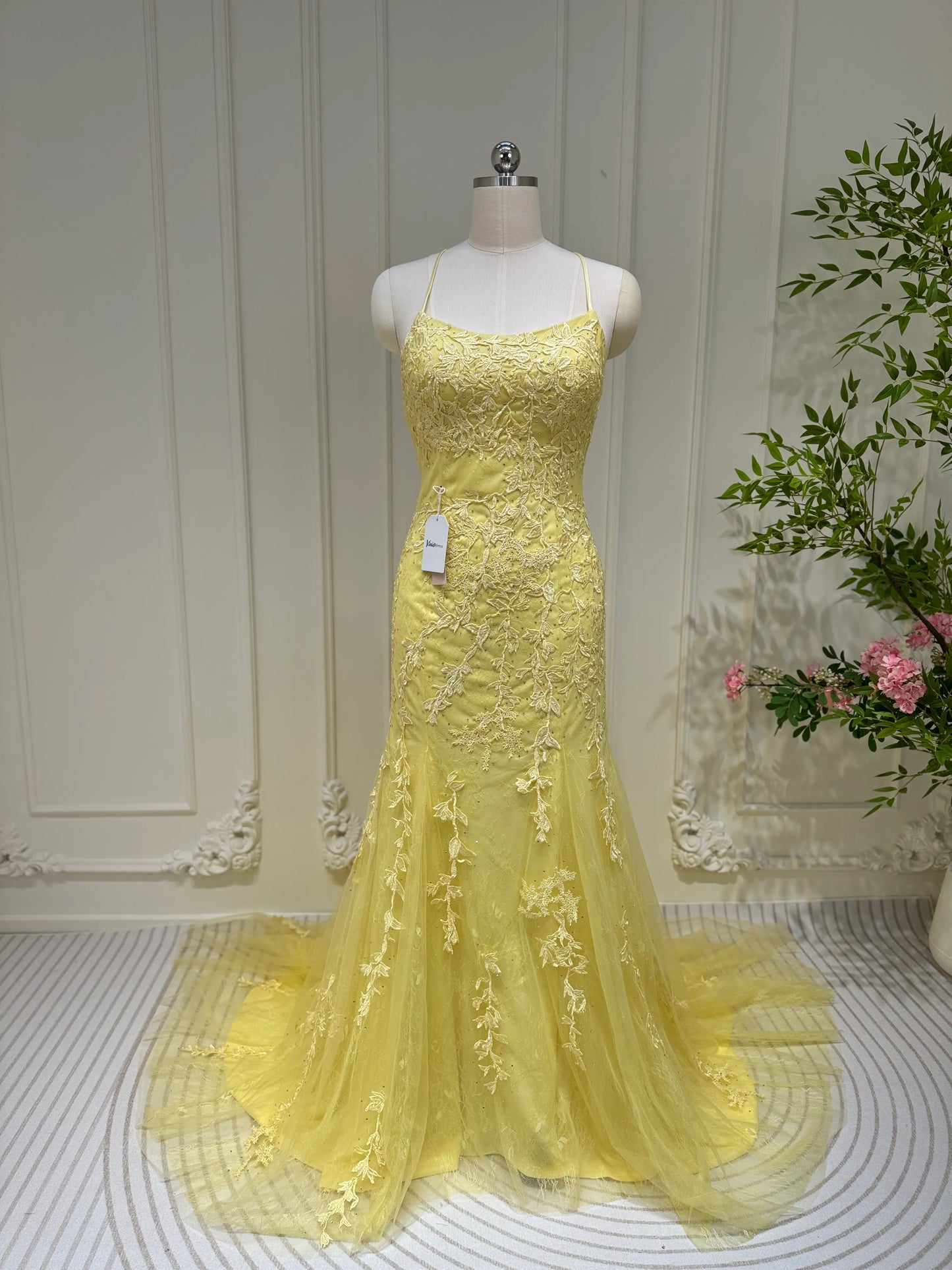 Mermaid Lace Long Prom Dresses Spaghetti Strap Backless Formal Dresses FD1250-prom dresses 2025 -Viniodress-Light Blue-Custom Size-