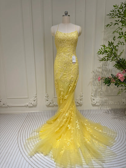 Mermaid Lace Long Prom Dresses Spaghetti Strap Backless Formal Dresses FD1250-prom dresses 2025 -Viniodress-Light Blue-Custom Size-