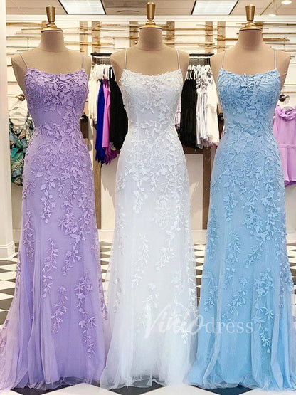 Mermaid Lace Long Prom Dresses Spaghetti Strap Backless Formal Dresses FD1250-prom dresses 2025 -Viniodress-Light Blue-Custom Size-