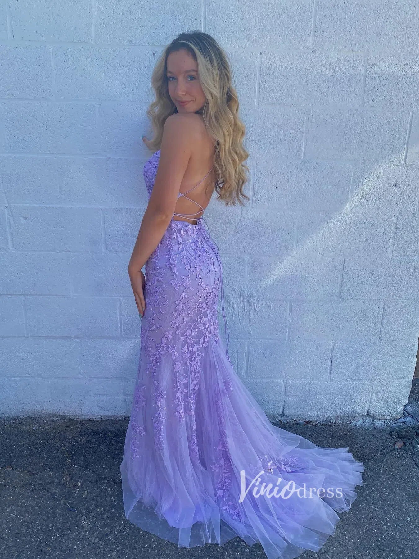 Prom Dress 2025 Mermaid Lace Long Prom Dresses Spaghetti Strap FD1250-unique prom dresses-Light Blue-Custom Size-Viniodress