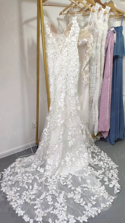 Mermaid Lace Wedding Dresses Backless Boho Wedding Dress Viniodress VW1118-wedding dresses 2025 -Viniodress-Ivory-Custom Size-